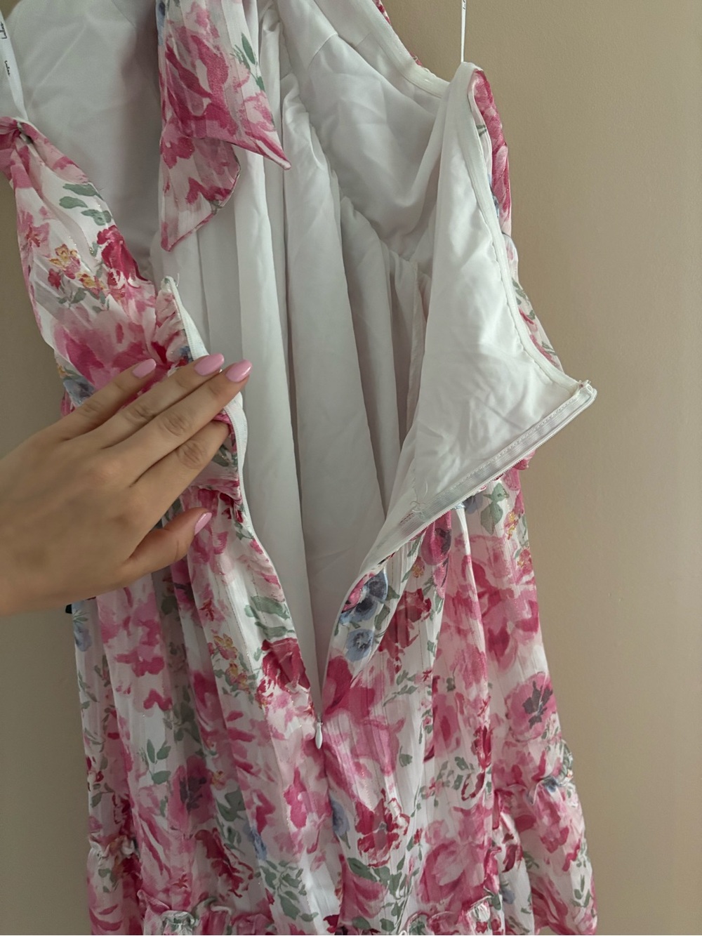 Lulus Radiantly Sweet White and Pink Floral Halter Mini Dress Size XL Feminine - Picture 7 of 8
